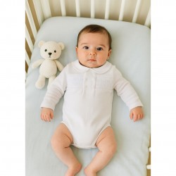 Babidu White Knitted Romper With Peter Pan Collar