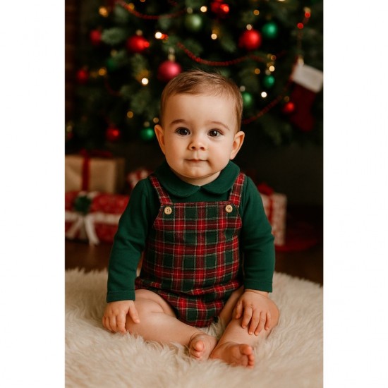 Calamaro Boys Green and Red Tartan Romper