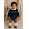 Deolinda Navy Velour Romper With Smock Detailing