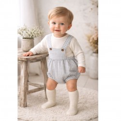 Calamaro Light Blue Check Romper Set