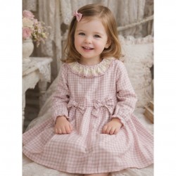 Calamaro Pink Long Sleeved Check Bow Dress