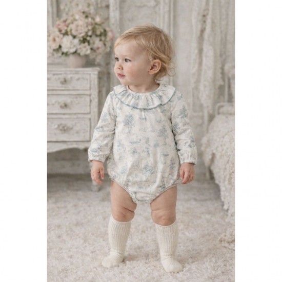 Calamaro Cream and Turquoise Romper