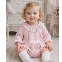 Calamaro Pink Frill Jam Pant Set With Bows