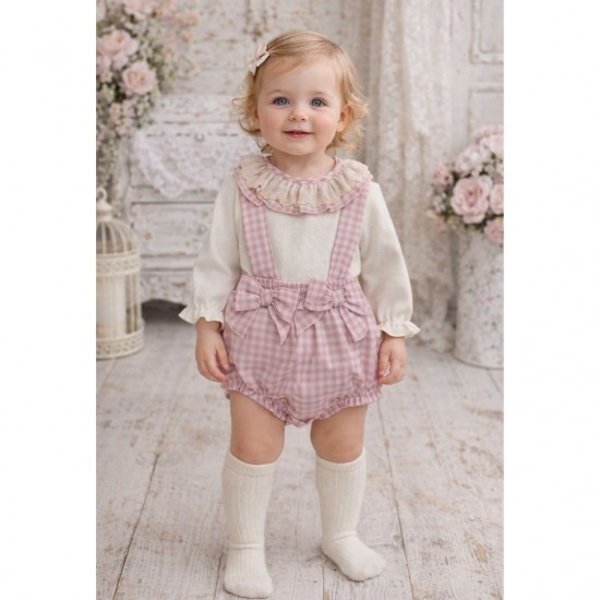 Calamaro Pink Gingham Romper Set