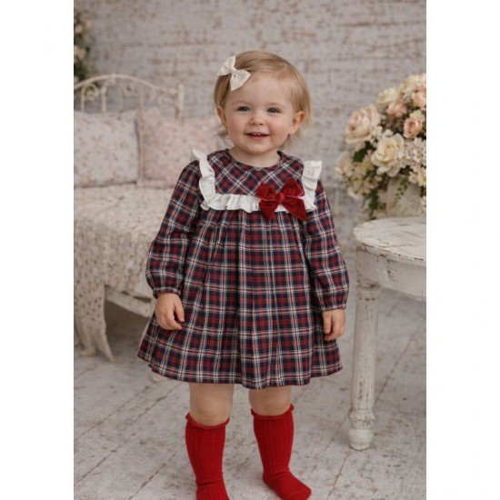 Calamaro Red and Blue Tartan Dress With Red Bow