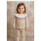Granlei Beige Knitted Trouser Set With Ruffle Collar 