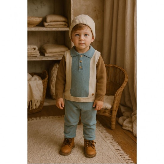 Granlei Boys Knitted Tri Colour Polo Shirt Set