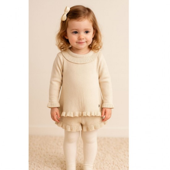 Granlei Beige Knitted Dress And Shorts Set