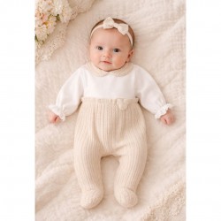 Deolinda beige cable knit babygrow