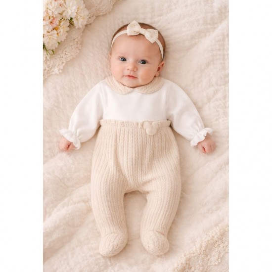 Deolinda beige cable knit babygrow