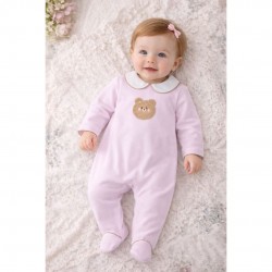Deolinda Pink TEDDY VELOUR BABYGROW