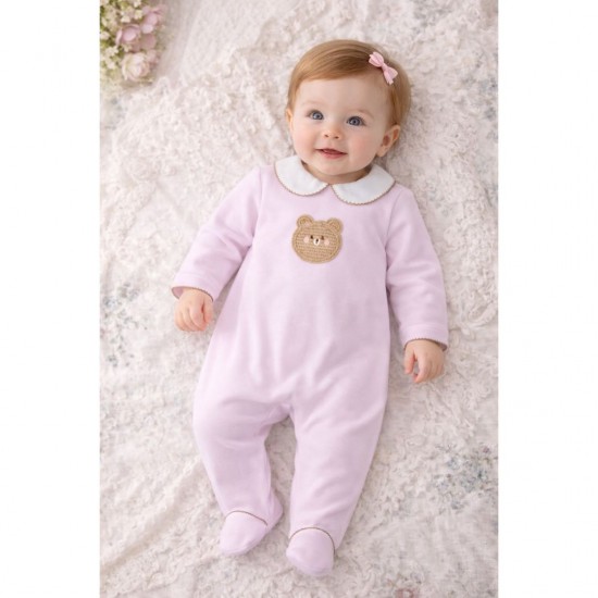 Deolinda Pink TEDDY VELOUR BABYGROW