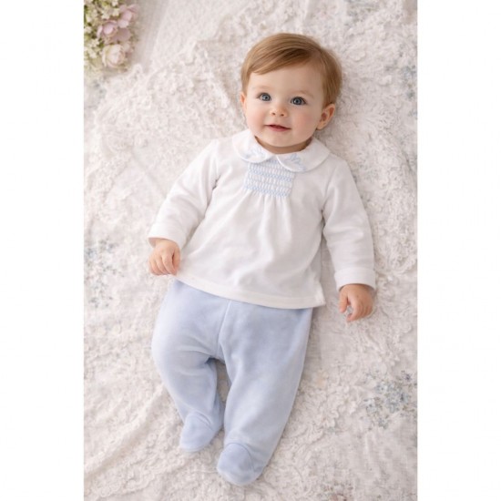 Deolinda Two Piece Velour Set With Rabbit Collar In Pink or Blue