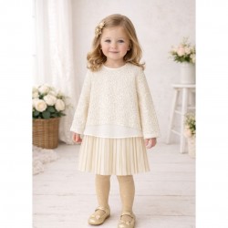 Mayoral Cream and Gold Pleated Dress