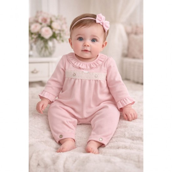 Mintini Pink and White Lace Footless Babygrow