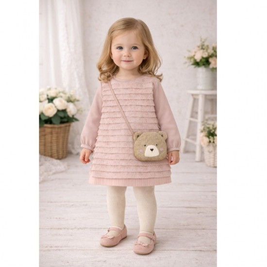 Mayoral Pink Fluffy Jumper Dress With Bag