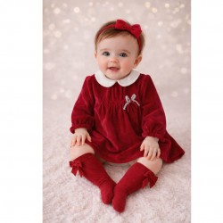 Mayoral Red Velvet Dress With Bow Detail