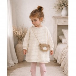 Mayoral Cream Fluffy Jumper Dress With Bag