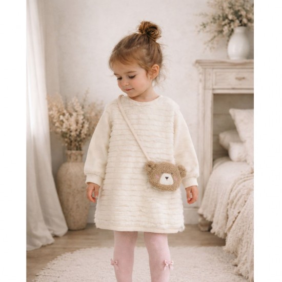 Mayoral Cream Fluffy Jumper Dress With Bag