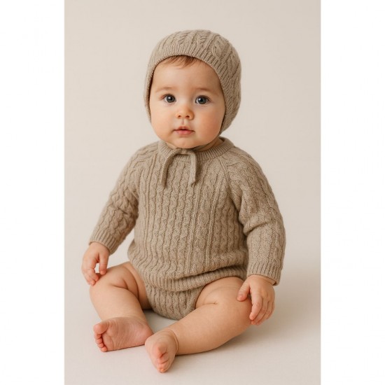 Babidu Unisex Cable Knit Jam Pants Set With Bonnet