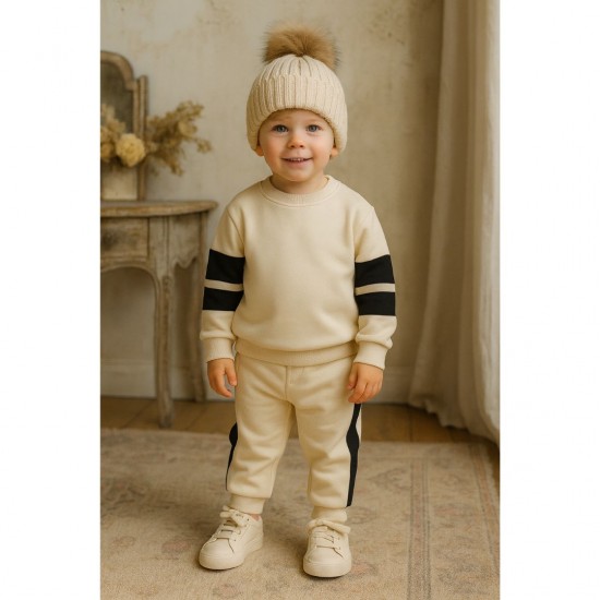 Cream And Black Jumper And Trouser Set