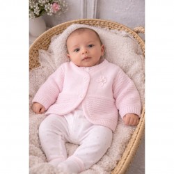 Dandelion Pink Knitted Cardigan with Flower And Pearl 