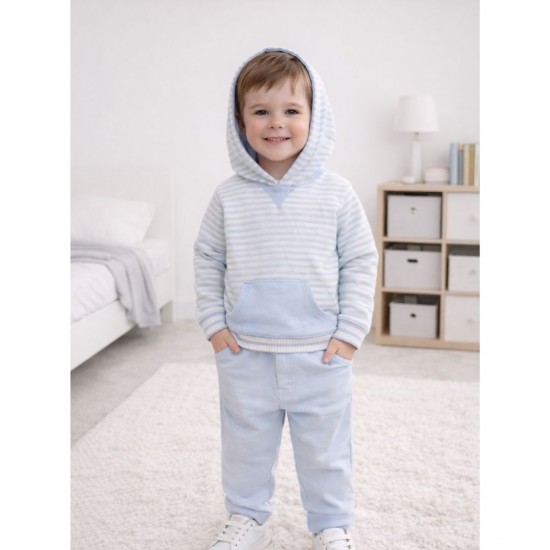 Tutto Piccolo Blue and White Striped Hooded Top and Trouser Set