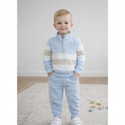 Tutto Piccolo Blue Striped Zip Up Top And Trouser Set