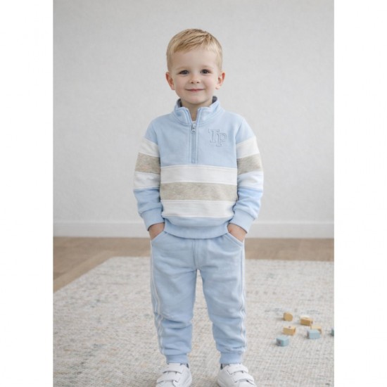 Tutto Piccolo Blue Striped Zip Up Top And Trouser Set