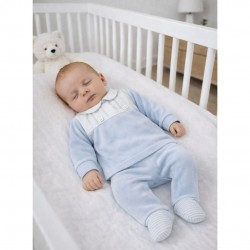 Tutto Piccolo Blue Velour Top And Footed Trouser Set