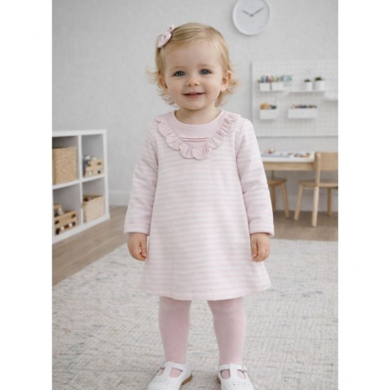 Tutto Piccolo Pink Striped Quilted Dress And Tights