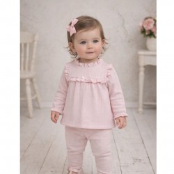 Tutto Piccolo Pink Top And Leggings Set With Braided Design