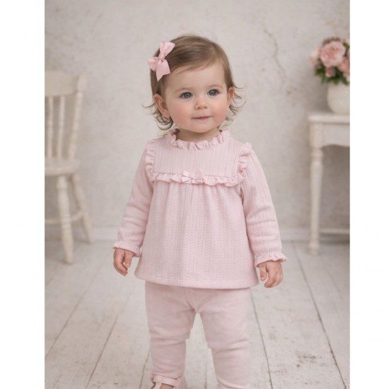 Tutto Piccolo Pink Top And Leggings Set With Braided Design