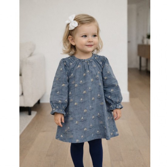 Tutto Piccolo Blue Sail Boat Print Dress And Socks Set