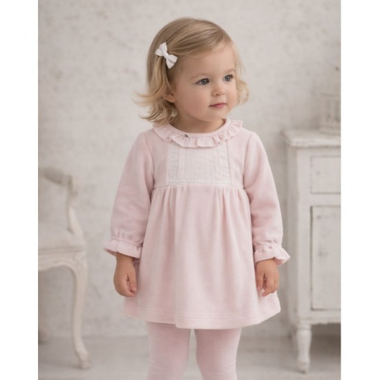 Tutto Piccolo Pink Velour Dress With TIghts