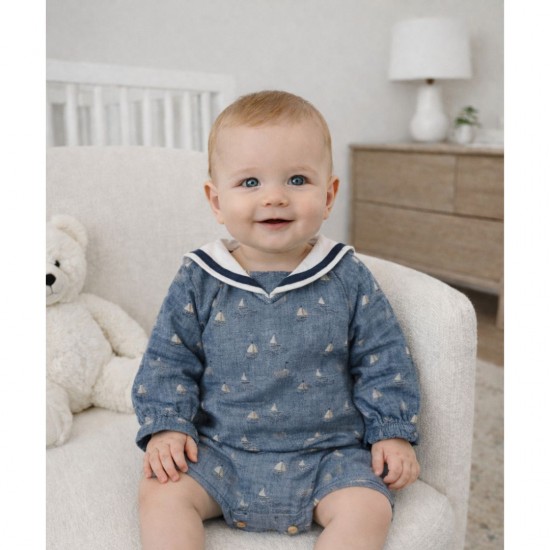 Tutto Piccolo Blue Sailor Romper And Socks Set