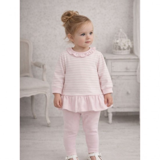 Tutto Piccolo Quilted Stripped Pink Dress With Jeggings