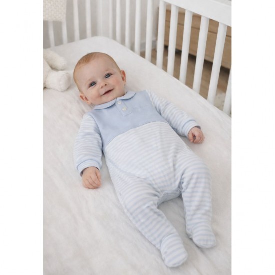 Tutto Piccolo Blue Striped Quilted Romper