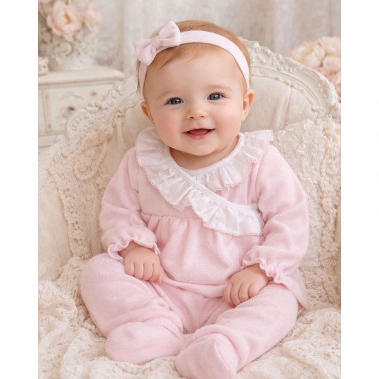 Babidu Pink Knitted Wrap Top And Footed Trouser Set