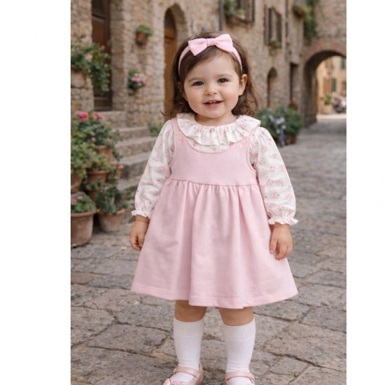 Babidu Pink Dress And Patterned Shirt Set