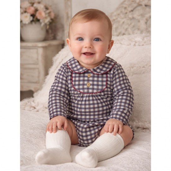 Babidu Boys Blue Checked Romper
