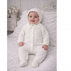 Babidu Cream Knitted Babygrow With Bonnet