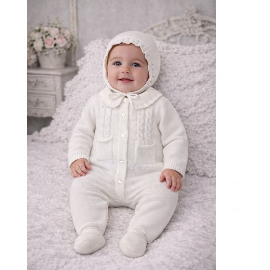 Babidu Cream Knitted Babygrow With Bonnet