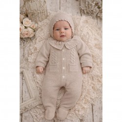 BABIDU KNITTED BABY GROW WITH BONNET OATMEAL