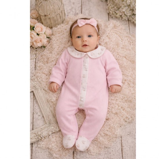 BABIDU KNITTED BABY GROW WITH RABBIT PATTERN - PINK