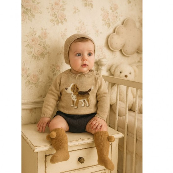 Mayoral Beige Knitted Jumper With Dog Design