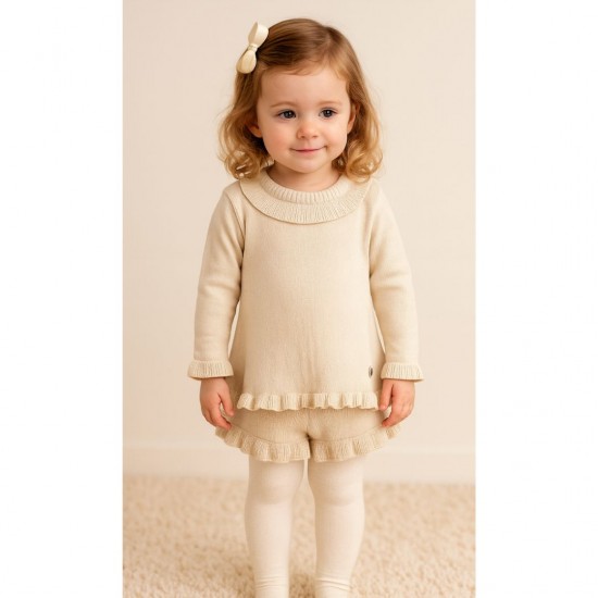 Granlei Beige Knitted Dress And Shorts Set