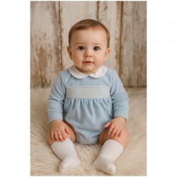 AW PEX BLUE VELOUR SMOCKED ROMPER
