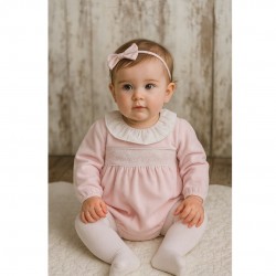 AW PEX PINK VELOUR SMOCKED ROMPER