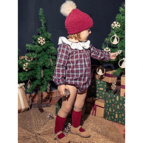 Calamaro Red and Blue Tartan Romper with Frill Neck